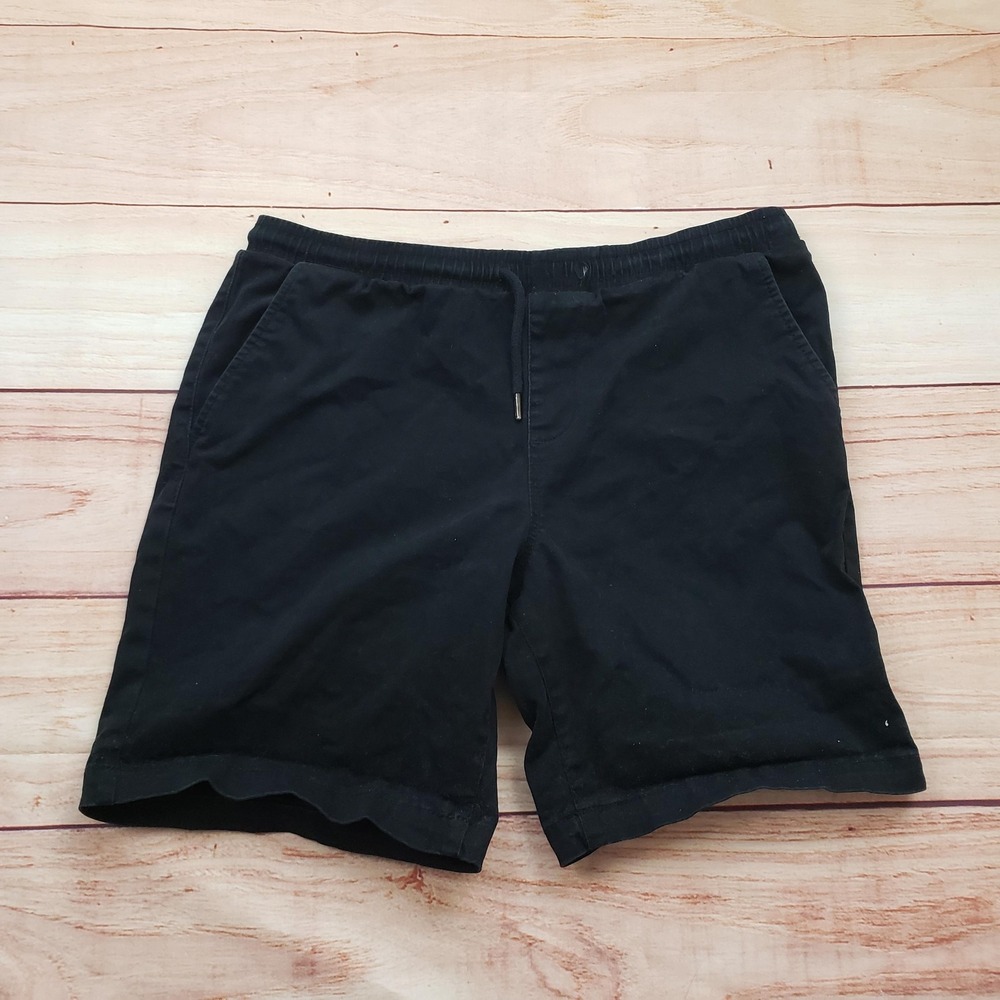 Forever 21 Shorts Mens Large Black Chino Drawstring Elastic Waist Casual Stretch